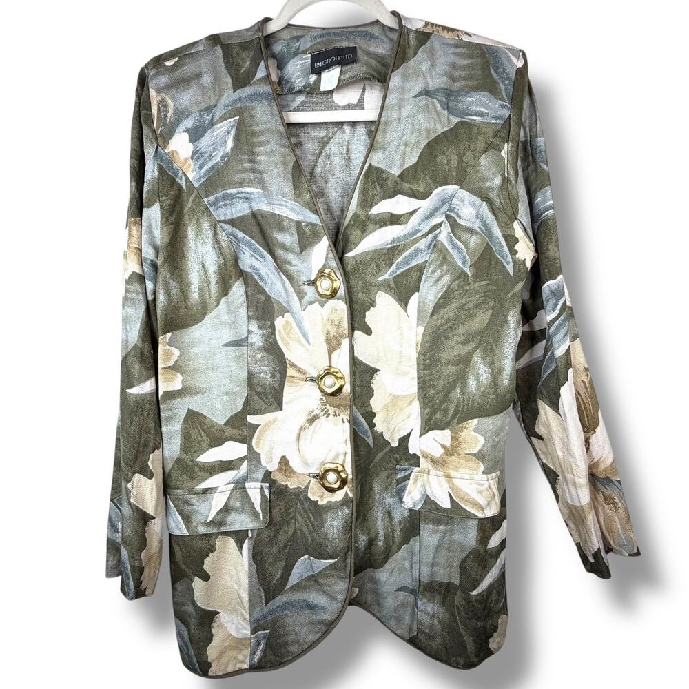VTG IN GROUP LTD. Vintage Tropical Floral Botanical Print Button Blazer Jacket